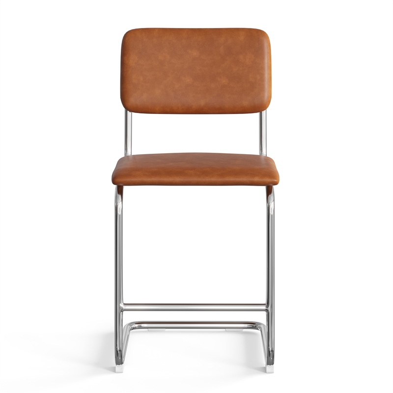 Pemberly Row Vegan Leather Counter Height Stool (Set of 2) in Brown