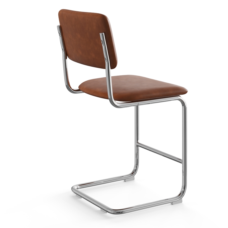 Pemberly Row Vegan Leather Counter Height Stool (Set of 2) in Brown