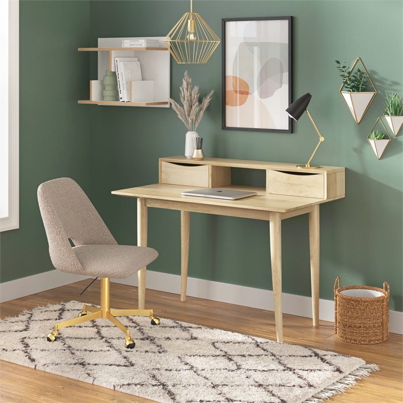 Pemberly Row Boucle Upholstered Seat and Back Rolling Chair in Gray