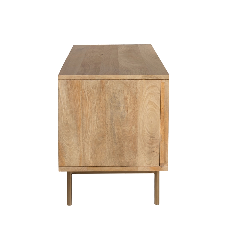 Pemberly Row Solid Wood with Natural Woven Cane TV Stand in Natural