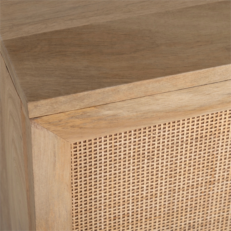 Pemberly Row Solid Wood with Natural Woven Cane TV Stand in Natural