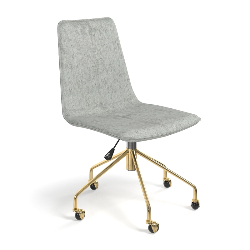 Pemberly Row Grey Fabric Gold Rolling Base Swivel Task Chair in Gray