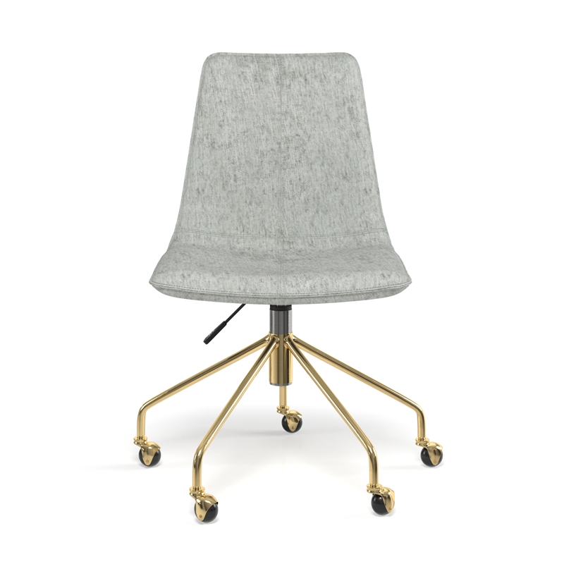 Pemberly Row Grey Fabric Gold Rolling Base Swivel Task Chair in Gray