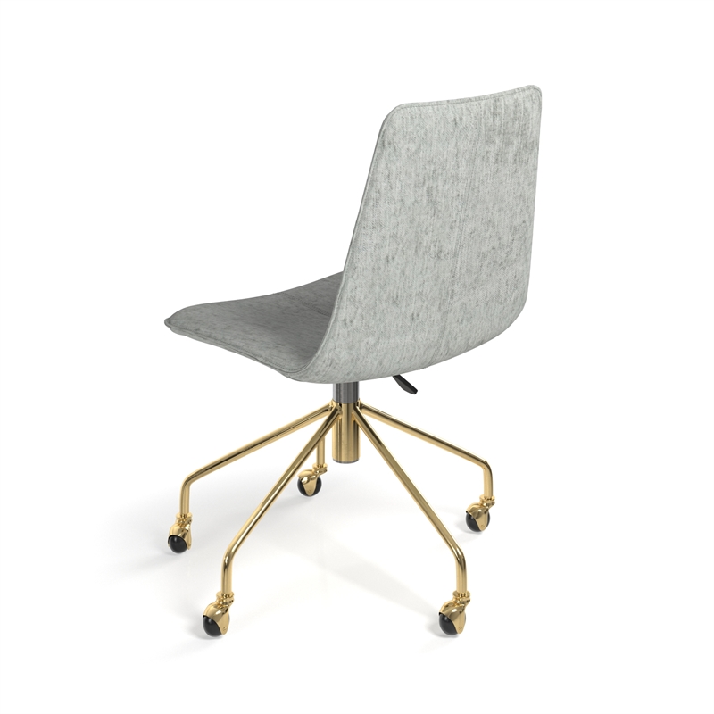 Pemberly Row Grey Fabric Gold Rolling Base Swivel Task Chair in Gray