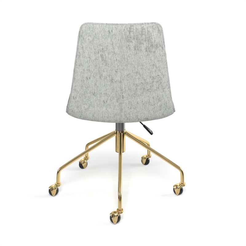 Pemberly Row Grey Fabric Gold Rolling Base Swivel Task Chair in Gray