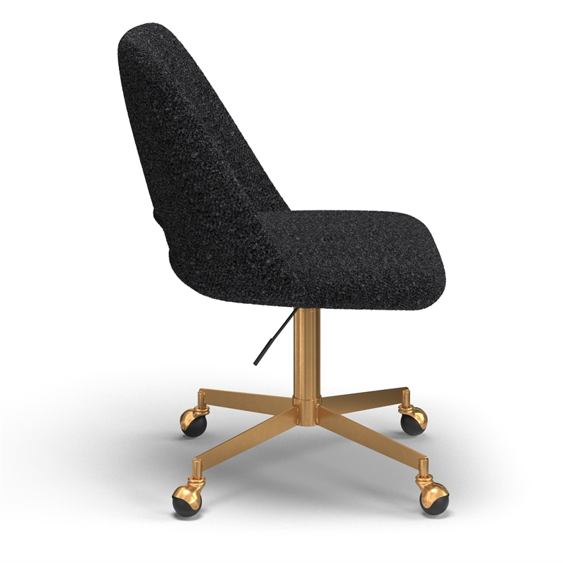 Pemberly Row Boucle Upholstered Seat and Back Rolling Chair in Black