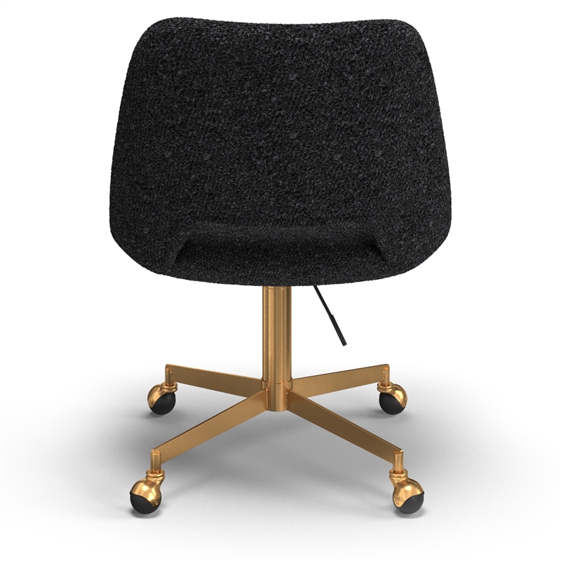 Pemberly Row Boucle Upholstered Seat and Back Rolling Chair in Black