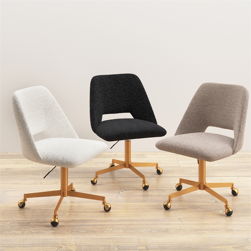 Pemberly Row Boucle Upholstered Seat and Back Rolling Chair in Black