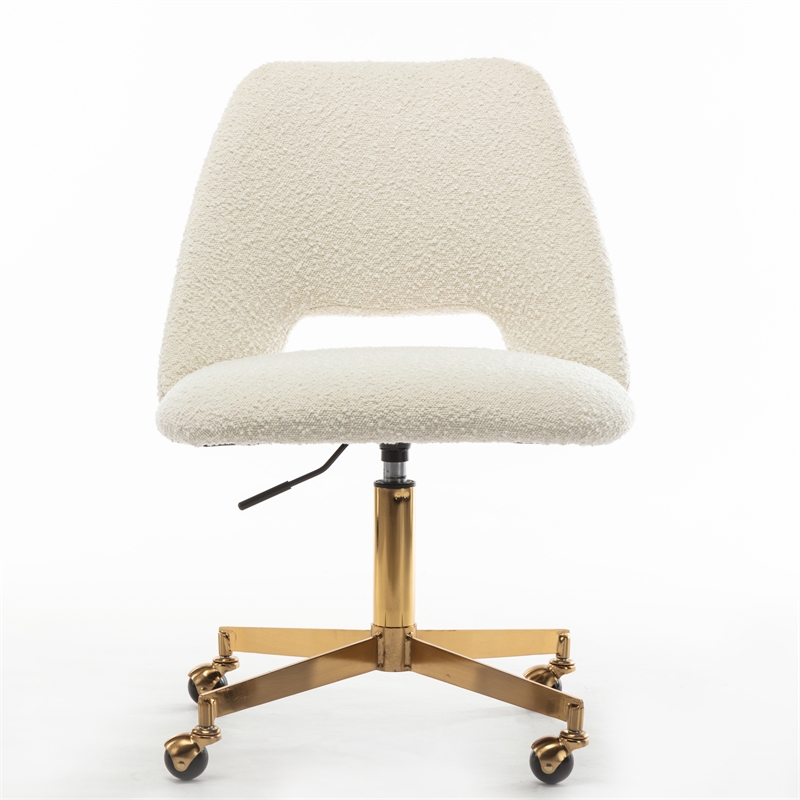 Pemberly Row Boucle Upholstered Seat and Back Rolling Chair in White