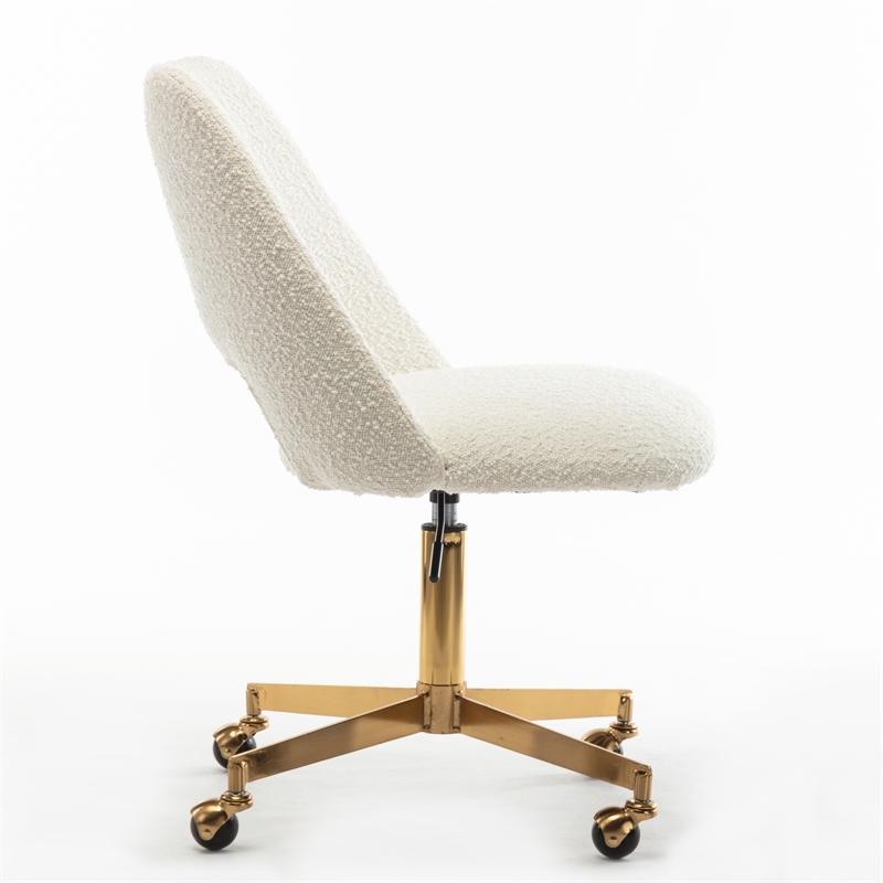 Pemberly Row Boucle Upholstered Seat and Back Rolling Chair in White
