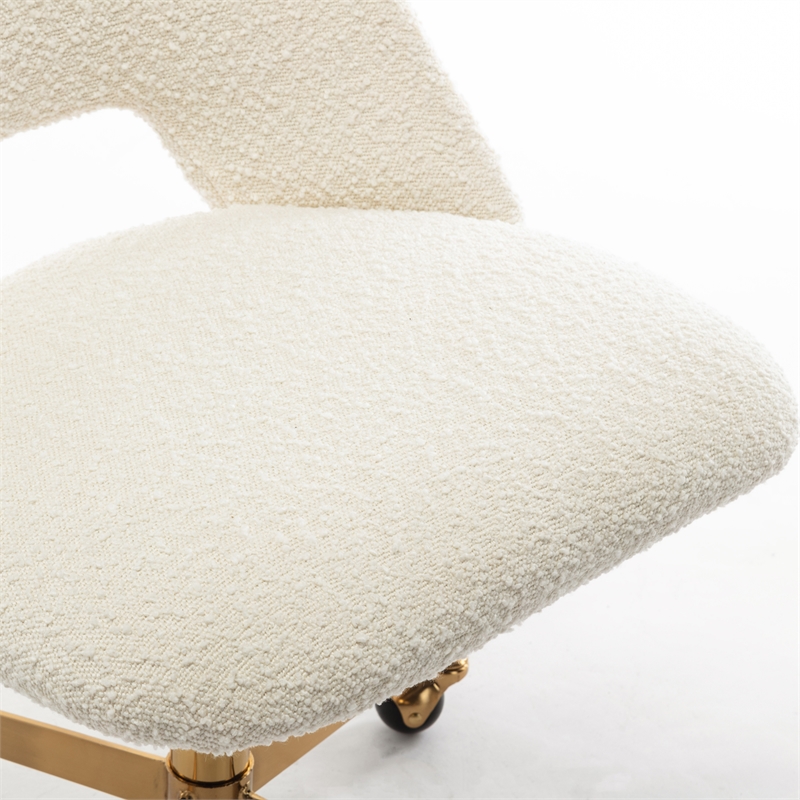 Pemberly Row Boucle Upholstered Seat and Back Rolling Chair in White