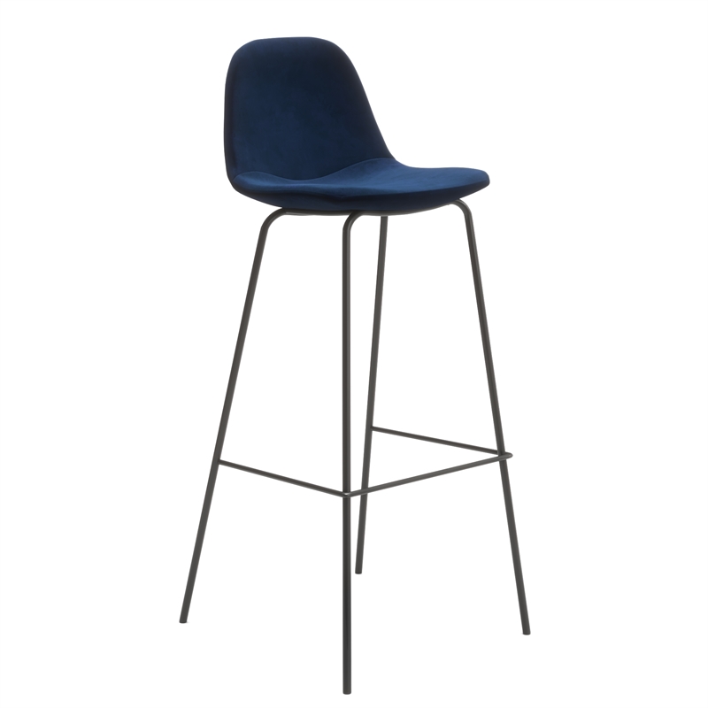 Pemberly Row Performance Velvet Bar Height Stools (Set of 2) in Blue