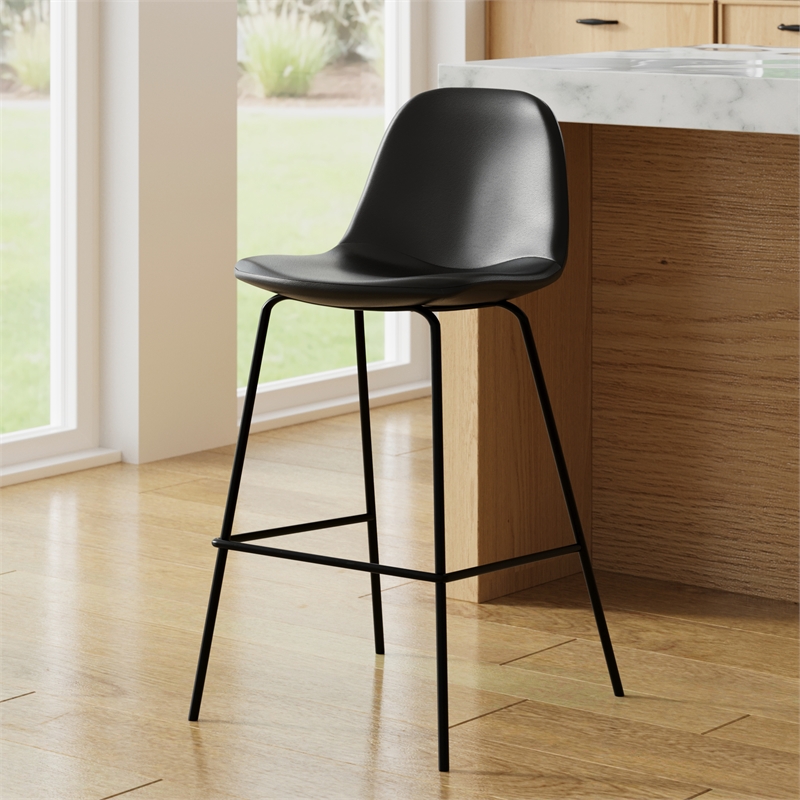Pemberly Row Vegan Leather Counter Height Stools (Set of 2) in Black