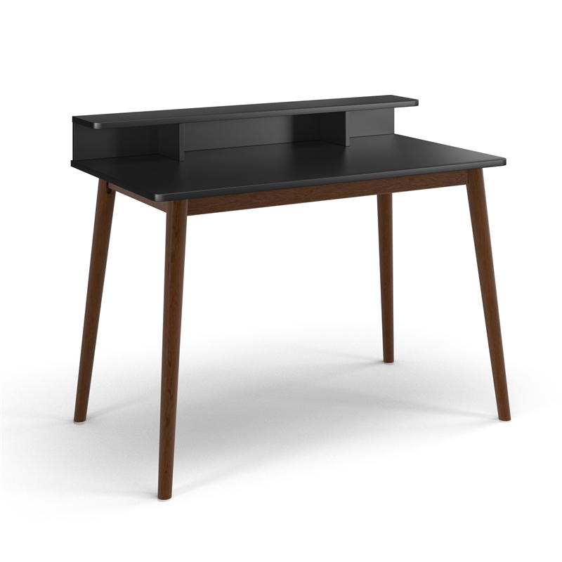 Pemberly Row Contemporary Wood 2-Tier Desk in Black and Walnut