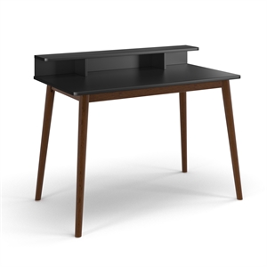 Pemberly Row Contemporary Wood 2-Tier Desk in Black and Walnut