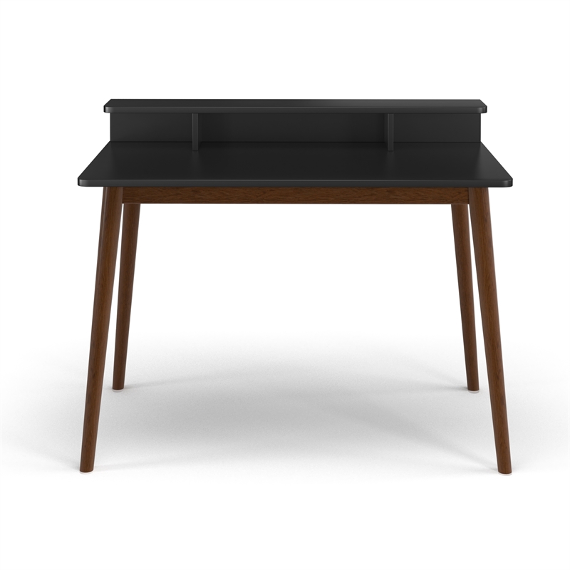 Pemberly Row Contemporary Wood 2-Tier Desk in Black and Walnut