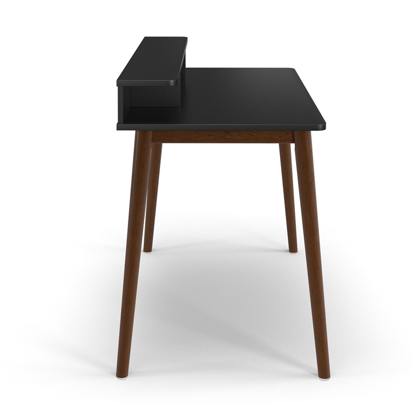 Pemberly Row Contemporary Wood 2-Tier Desk in Black and Walnut