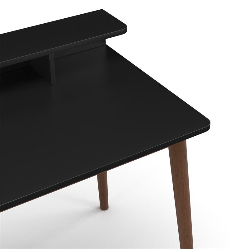 Pemberly Row Contemporary Wood 2-Tier Desk in Black and Walnut