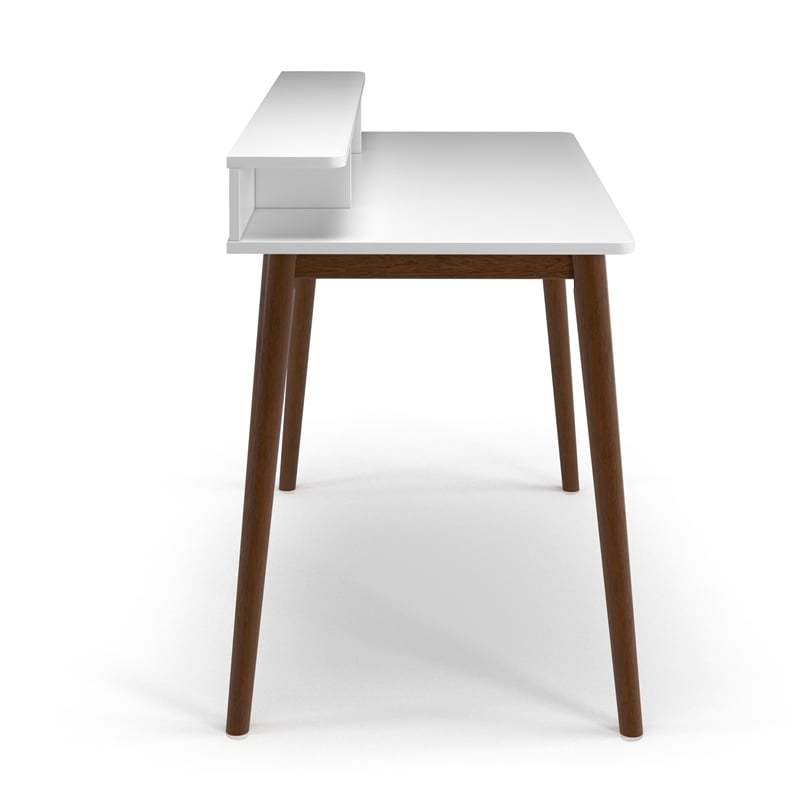 Pemberly Row Contemporary Wood 2-Tier Desk in White and Walnut