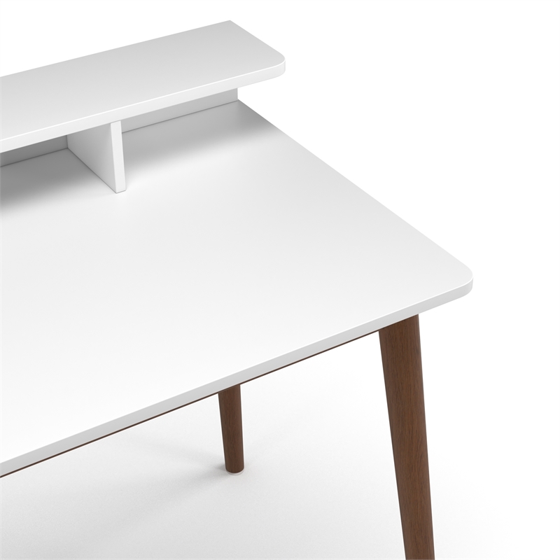 Pemberly Row Contemporary Wood 2-Tier Desk in White and Walnut