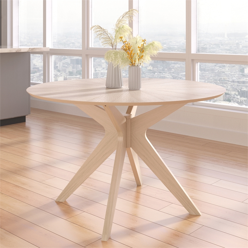 Pemberly Row Contemporary Wood Round Dining Table in Light Oak