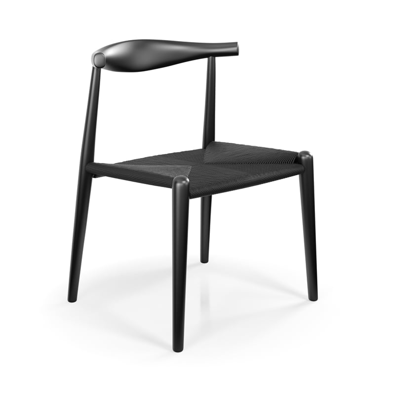 Pemberly Row Contemporary Wood Papercord Dining Chair in Black