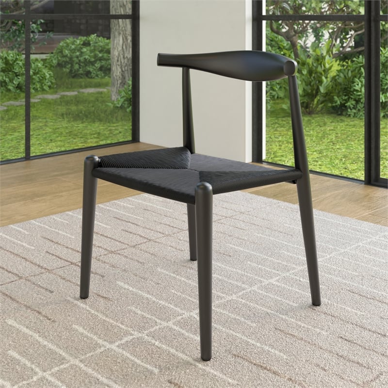 Pemberly Row Contemporary Wood Papercord Dining Chair in Black