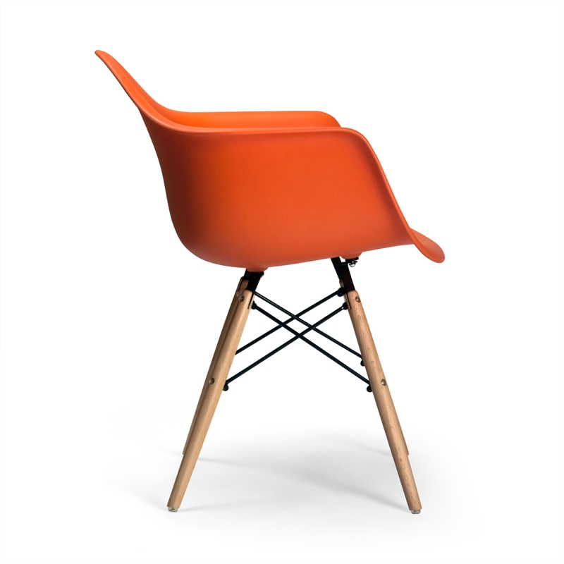 Pemberly Row Contemporary Plastic Arm Chairs (Set of 2) in Orange