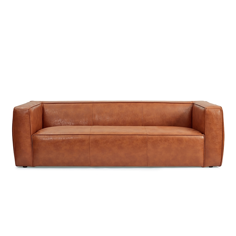 Pemberly Row Modern / Contemporary Genuine Leather Sofa in Caramel