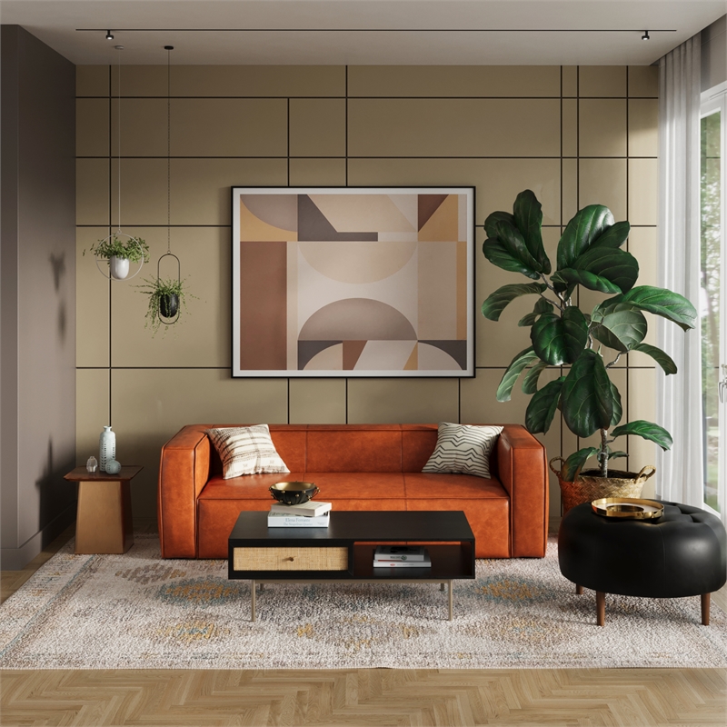 Pemberly Row Modern / Contemporary Genuine Leather Sofa in Caramel