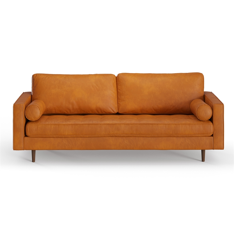 Pemberly Row Modern / Contemporary Genuine Leather Sofa in Caramel