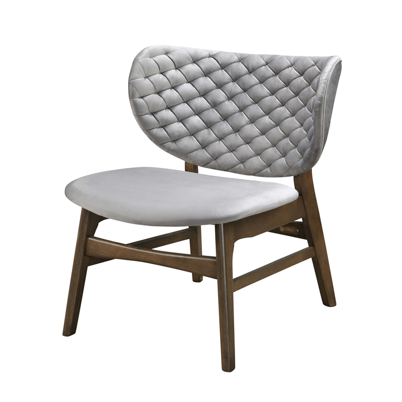 Pemberly Row Mid-Century Solid Wood Frame Lounge Chair in Gray