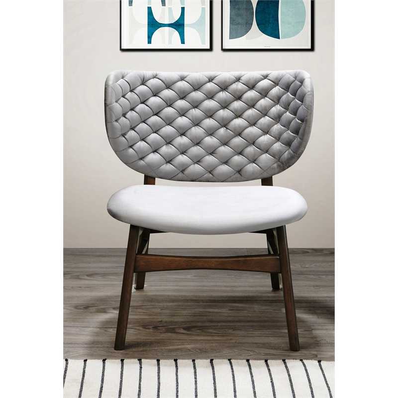 Pemberly Row Mid-Century Solid Wood Frame Lounge Chair in Gray