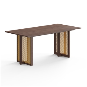 Pemberly Row Rectangular Dining Table with Cane Base in Walnut