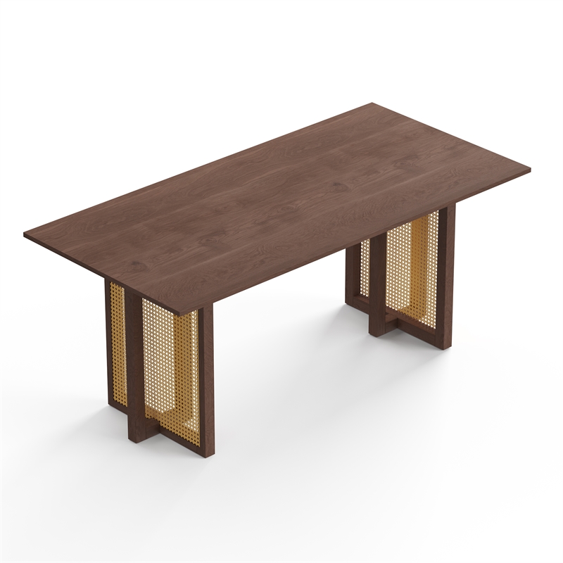 Pemberly Row Rectangular Dining Table with Cane Base in Walnut