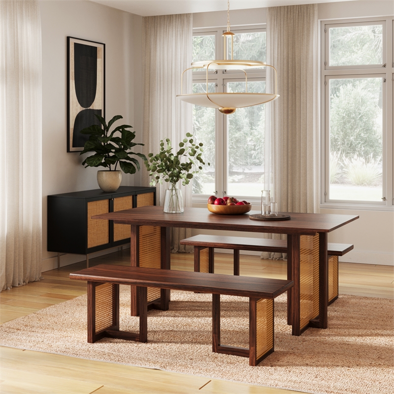 Pemberly Row Rectangular Dining Table with Cane Base in Walnut