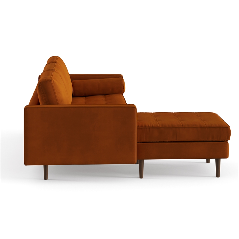 Pemberly Row Performance Velvet Reversible Sectional in Orange