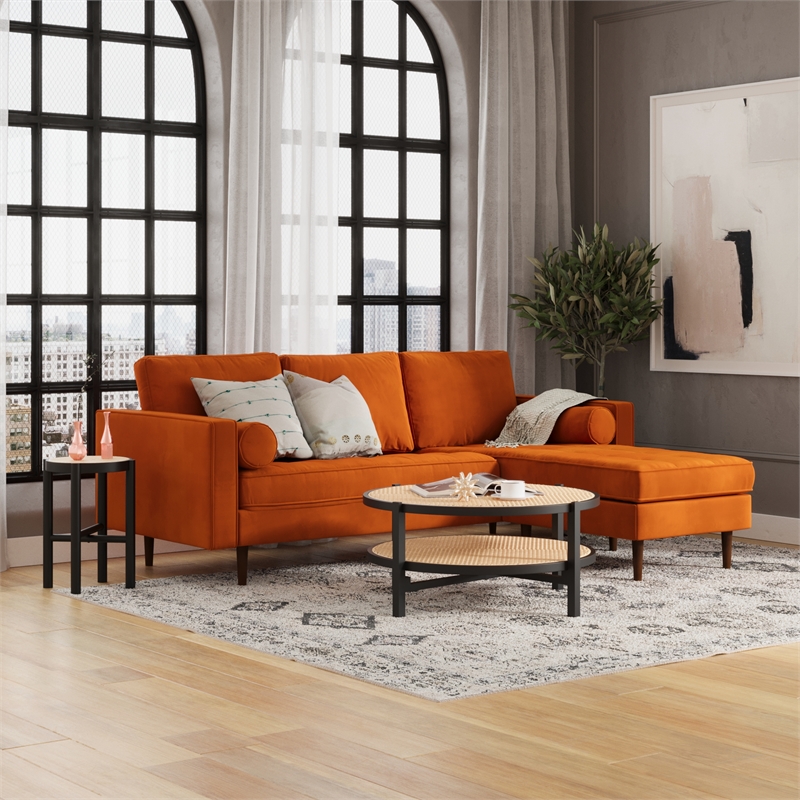 Pemberly Row Performance Velvet Reversible Sectional in Orange