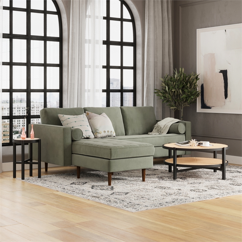 Pemberly Row Performance Velvet Reversible Sectional in Silver