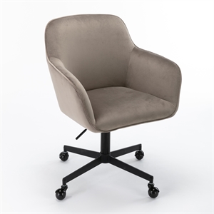 Pemberly Row Swivel Rolling Velvet Upholstery Armchair in Gray