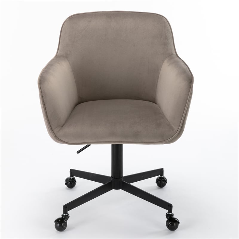 Pemberly Row Swivel Rolling Velvet Upholstery Armchair in Gray