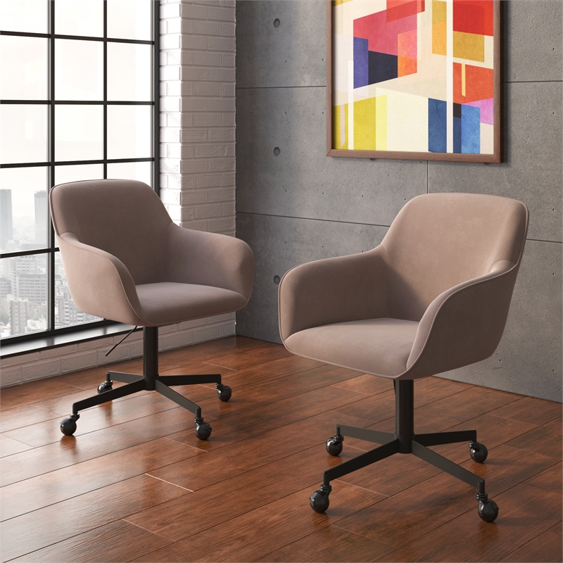 Pemberly Row Swivel Rolling Velvet Upholstery Armchair in Gray