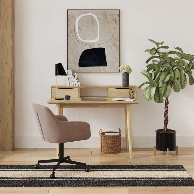 Pemberly Row Swivel Rolling Velvet Upholstery Armchair in Gray