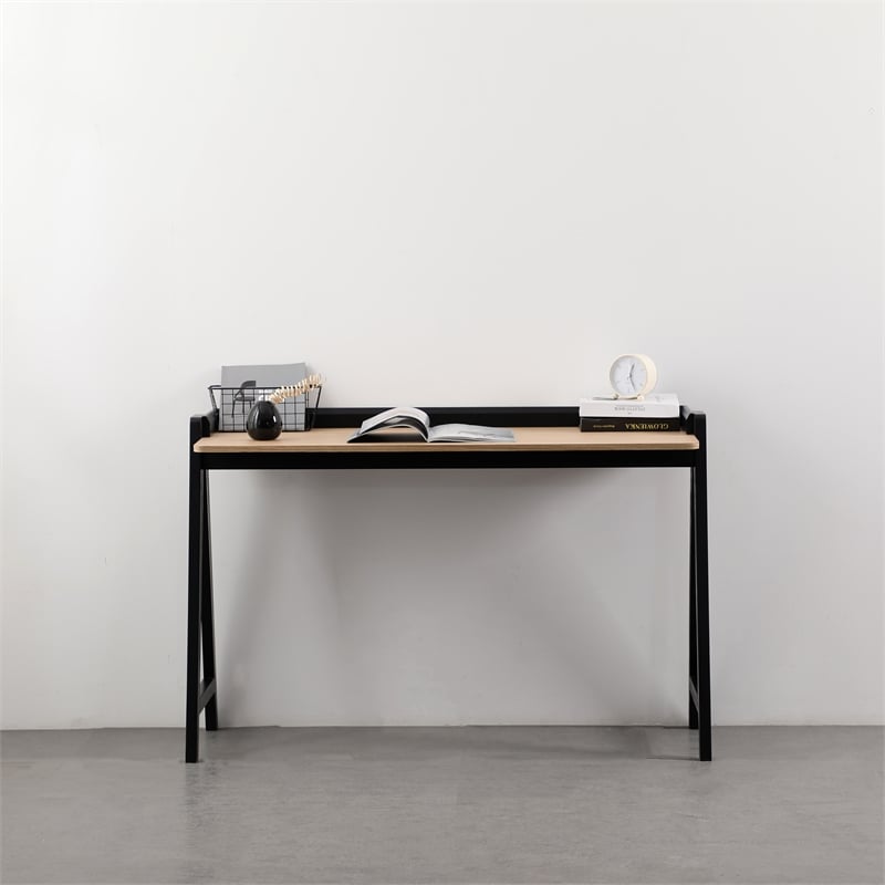 Pemberly Row Mid-Century Contemporary Desk in Natural and Black