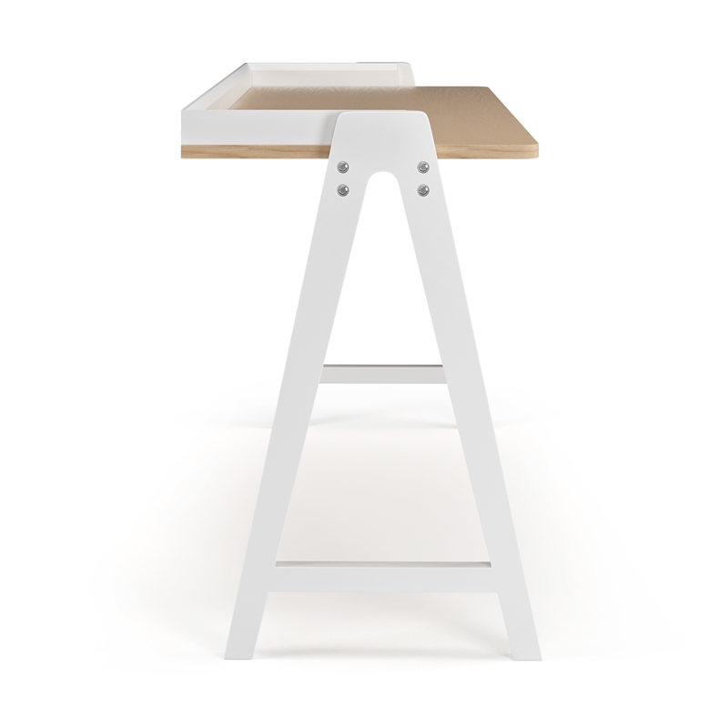 Pemberly Row Mid-Century Contemporary Desk in Natural and White