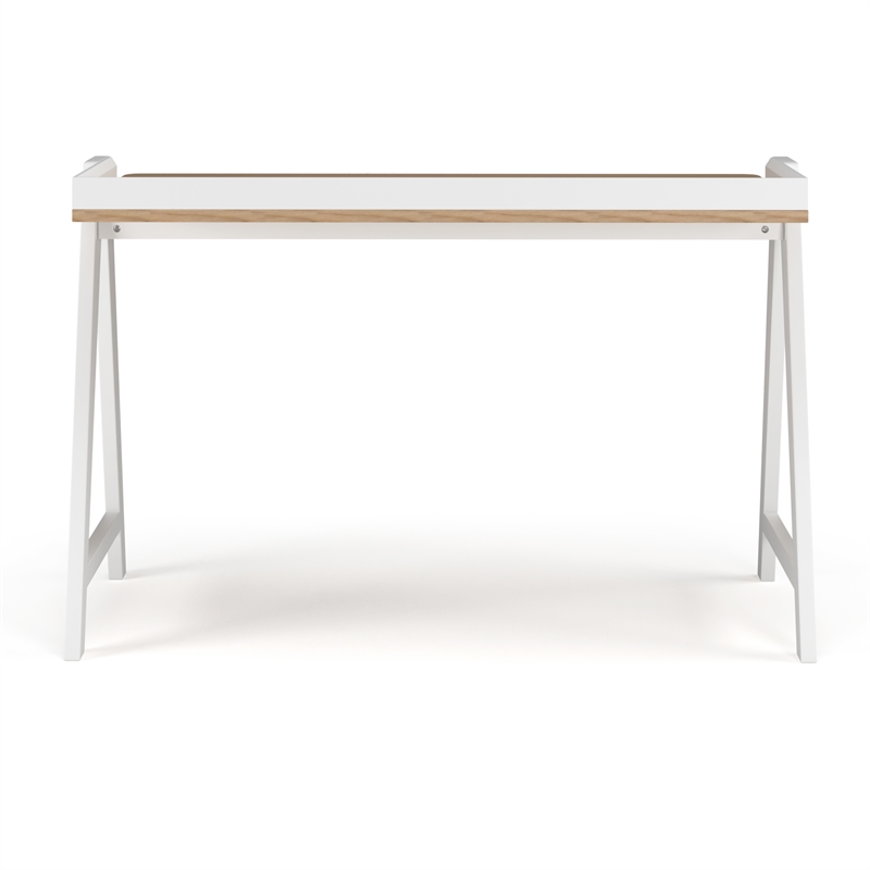 Pemberly Row Mid-Century Contemporary Desk in Natural and White