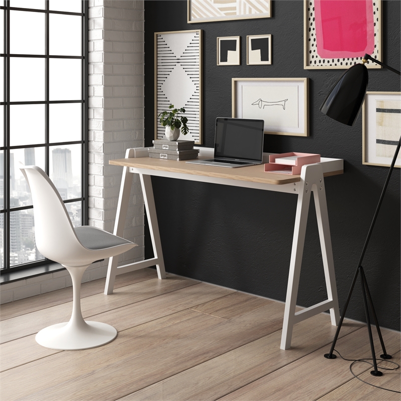 Pemberly Row Mid-Century Contemporary Desk in Natural and White