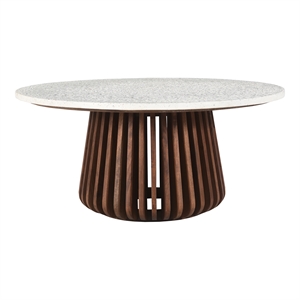 Pemberly Row Contemporary Round Terrazzo Coffee Table in Walnut