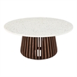 Pemberly Row Contemporary Round Terrazzo Coffee Table in Walnut