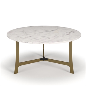 Pemberly Row Contemporary Marble Coffee Table in Gold and White